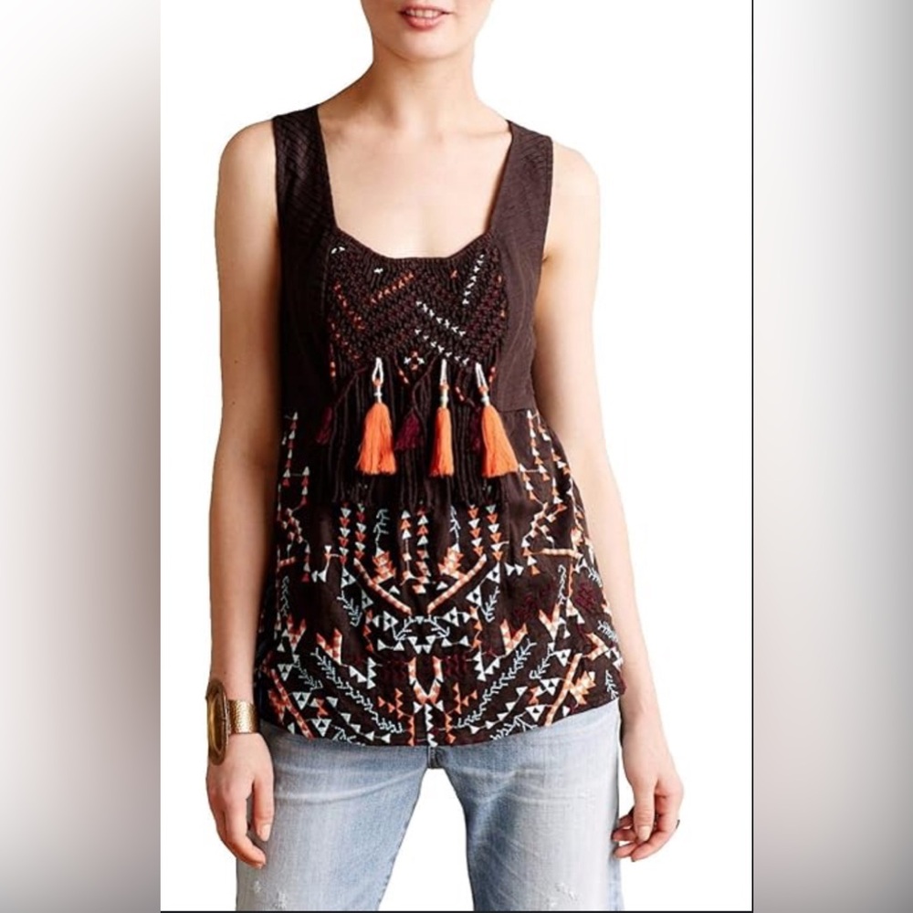 Akemi Kin Anthropologie Rigmarole Boho Festival Embroidered Top - Medium